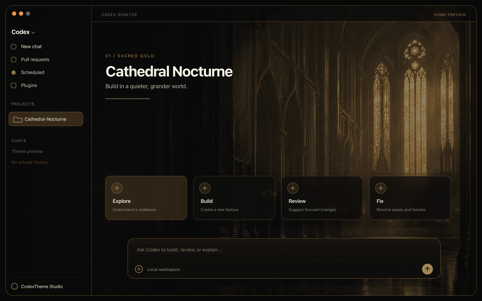 Cathedral Nocturne Codex Home theme preview