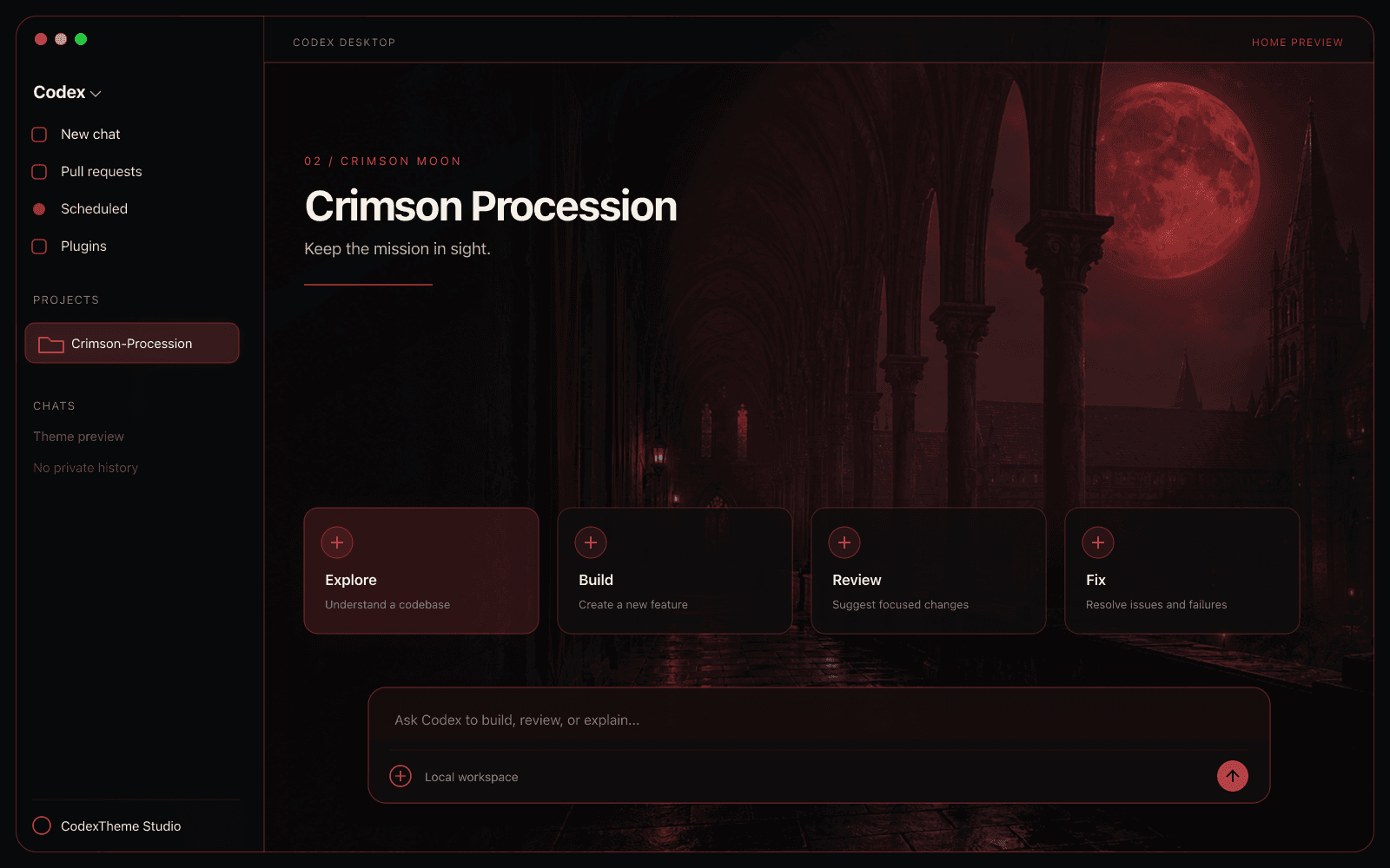 Crimson Procession Codex Home theme preview
