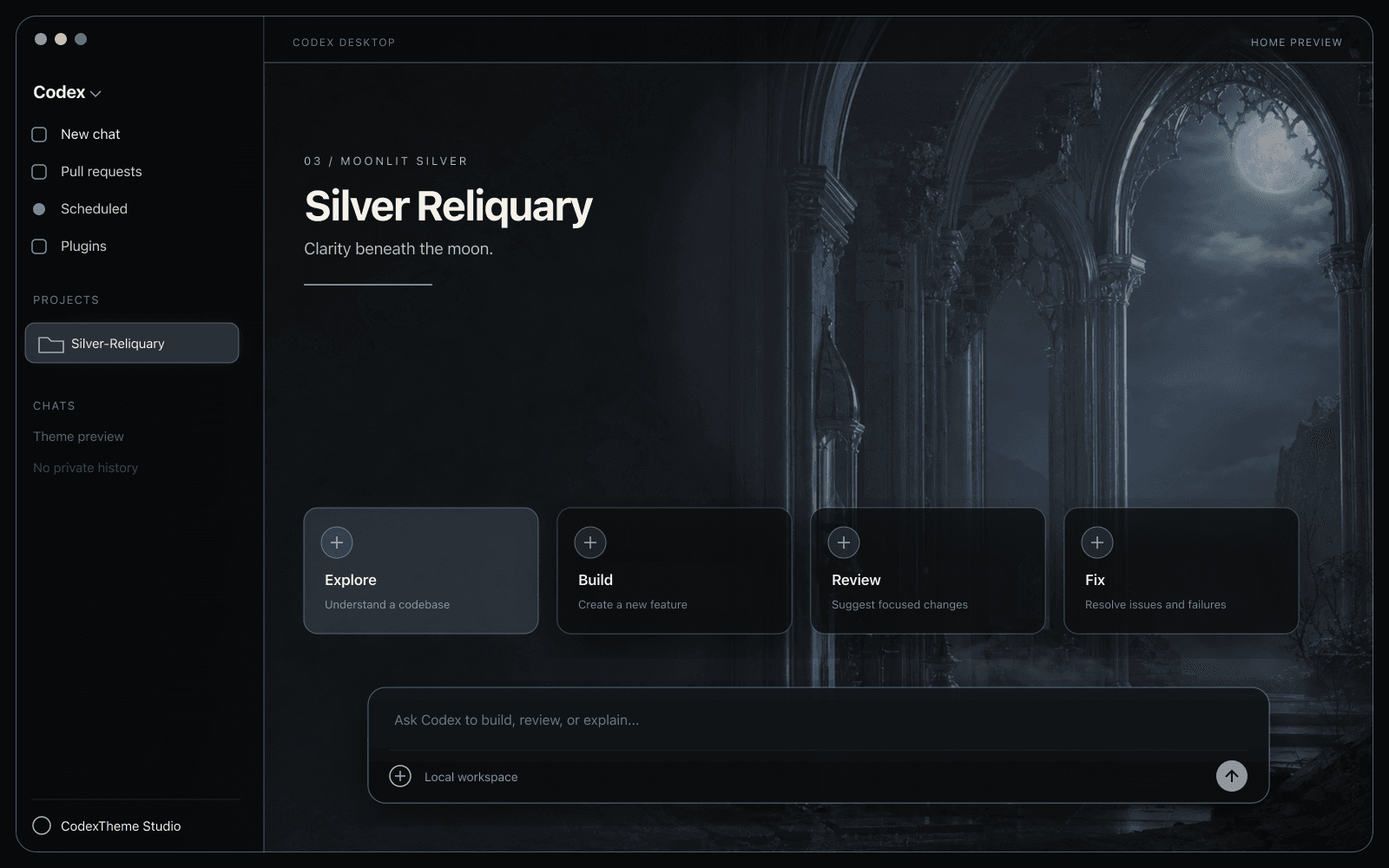 Silver Reliquary Codex Home theme preview